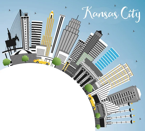 Kansas City Missouri Skyline avec bâtiments de couleur, ciel bleu et — Image vectorielle