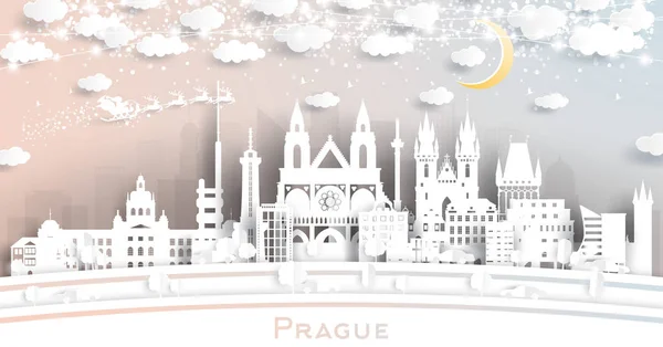Prag Çek Cumhuriyeti Şehri Karlı Kağıt Kesiği Biçiminde Skyline — Stok Vektör