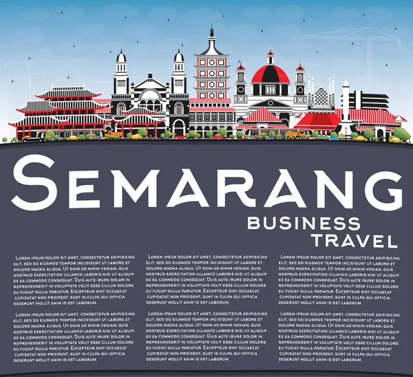 色の建物とスマランインドネシアシティスカイライン、ブルースカイa — ストックベクタ