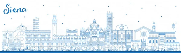 Esquema Siena Toscana Italia Ciudad Skyline con edificios azules . — Archivo Imágenes Vectoriales