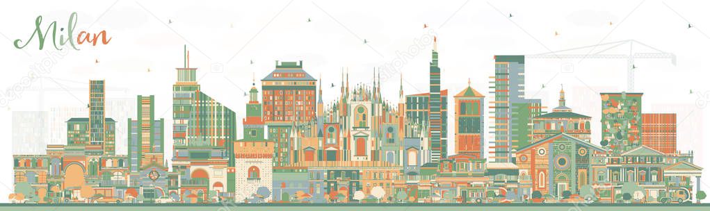 Milan Italy City Skyline with Color Buildings.
