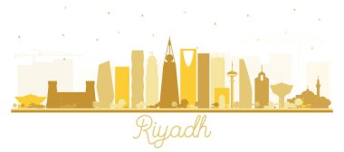 Riyad Suudi Arabistan Şehri Skyline Silueti ve Beyaz üzerine izole edilmiş Altın Binalar. Vektör İllüstrasyonu. Modern Mimariyle İş Seyahati ve Kavram. Tarihi Simgelerle Riyad Şehir Manzarası.