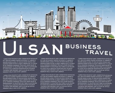 Ulsan Güney Kore City Skyline, Renkli Binalar, Mavi Gökyüzü ve Kopya Uzay. Vektör İllüstrasyonu. Tarihi ve Modern Mimariyle İş Seyahat ve Turizm Konsepti. Tarihi Simgeli Ulsan Şehir Manzarası.