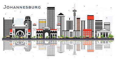 Johannesburg Güney Afrika Şehri Skyline ile Gri Binalar ve Yansımalar Beyaz 'a izole edildi. Vektör İllüstrasyonu. Modern Binalarla Turizm Konsepti. Johannesburg Şehir Manzarası.