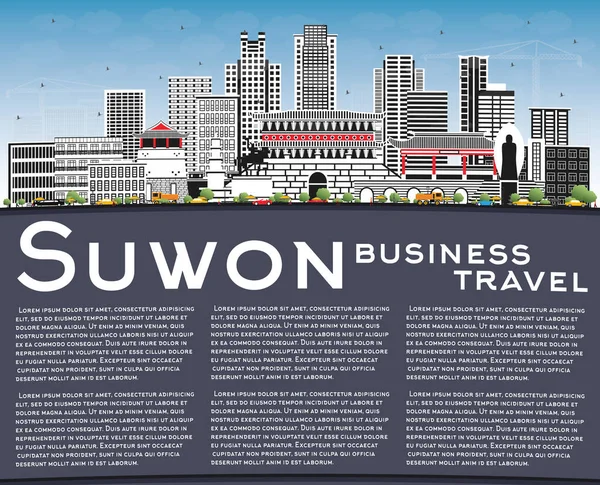 Suwon Sydkorea City Skyline Med Color Buildings Blue Sky Och — Stock vektor