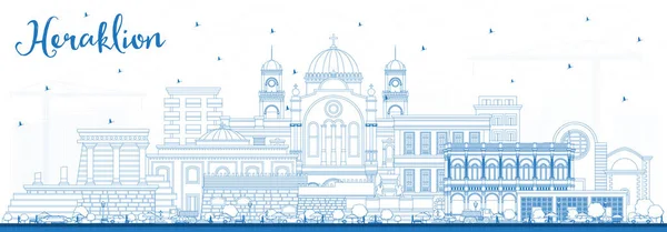 Esquema Heraklion Grecia Ciudad Creta Skyline Con Edificios Azules Ilustración — Archivo Imágenes Vectoriales