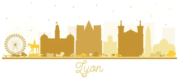 Lyon France City Skyline Silhouette White Izole Edilmiş Altın Binalar — Stok Vektör