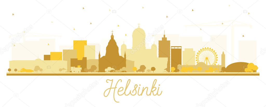 Helsinki Finland City Skyline Silhouette with Golden Buildings Isolated on White. Vector Illustration. Business Travel and Concept with Historic Architecture. Helsinki Cityscape with Landmarks.
