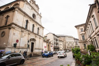 Milan mı? İtalya - 20 Mayıs 2019: Corso Magenta Caddesi, Milano. Milano 'daki San Maurizio al Monastero Maggiore Kilisesi. Milan Arkeoloji Müzesine Giriş. 