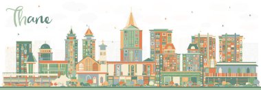 Thane India City Skyline ve Renkli Binalar. Vektör İllüstrasyonu. Tarihi ve Modern Mimariyle İş Seyahat ve Turizm Konsepti. Simgeli Thane Şehir Alanı.