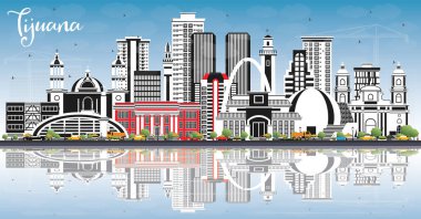 Tijuana Mexico City Skyline with Color Buildings, Blue Sky and Reflections. Vector Illustration. Tourism Concept with Historic and Modern Architecture. Tijuana Cityscape with Landmarks. clipart