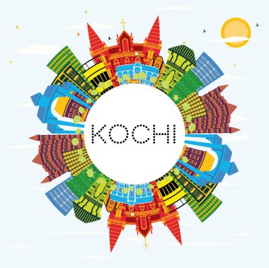 Kochi India City Skyline with Color Buildings, Blue Sky and Copy Space. Vector Illustration. Business Travel and Tourism Concept with Historic Architecture. Kochi Cityscape with Landmarks. clipart