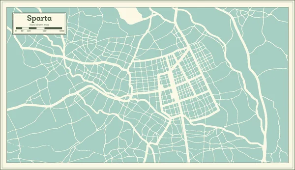 Sparta Grecia Mappa Città Stile Retrò Mappa Del Contorno Illustrazione — Vettoriale Stock