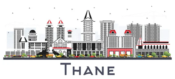 Thane India City Skyline Avec Bâtiments Gris Isolés Sur Blanc — Image vectorielle