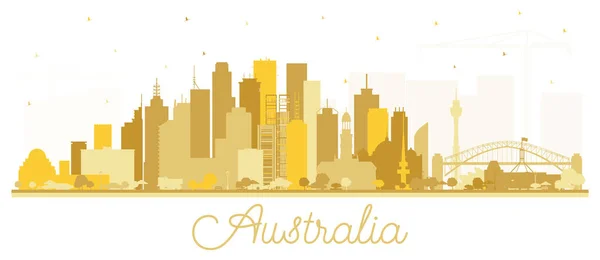 Australia City Skyline Silhouette Con Edificios Dorados Aislados Blanco Ilustración — Vector de stock