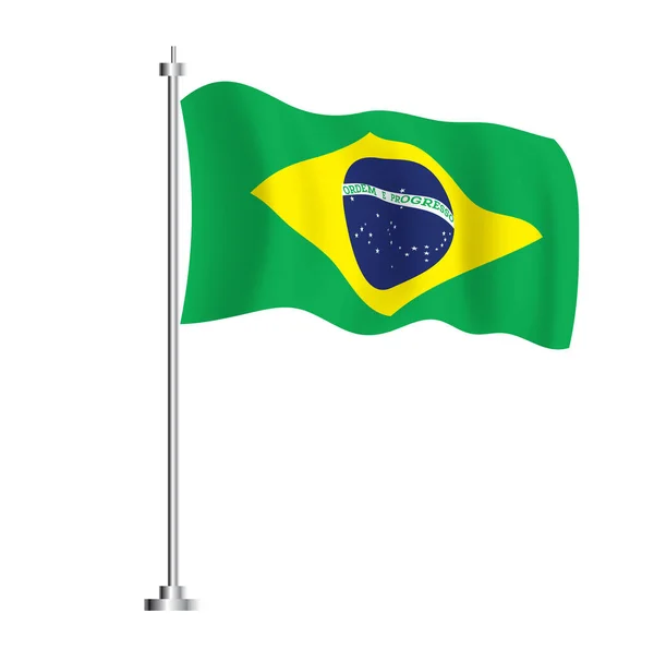 Brasilien Flagga Isolerad Våg Flagga Brasilien Land Vektor Illustration — Stock vektor