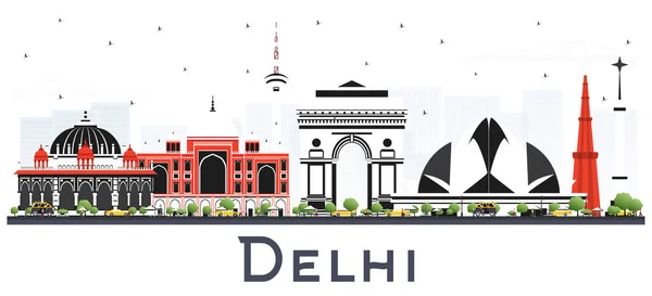 Beyaz Arkaplan Izole Edilmiş Renkli Binaları Olan Delhi India City — Stok Vektör