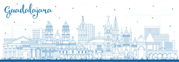 瓜达拉哈拉轮廓 墨西哥城蓝楼天际线 病媒说明 具有历史和现代建筑的旅游概念 具有地标的瓜达拉哈拉市景观 — 图库矢量图片