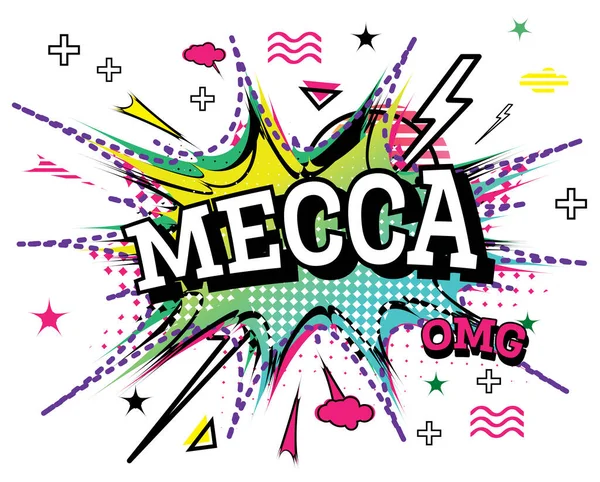 Mecca Comic Text Pop Art Style Isolated White Background Illustration — Image vectorielle
