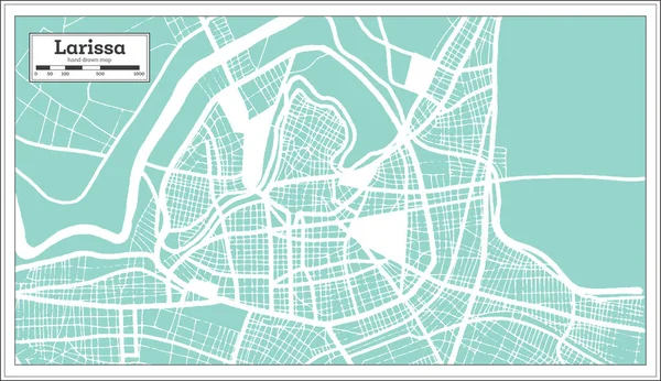 Larissa Grecia Mappa Città Stile Retrò Mappa Del Contorno Illustrazione — Vettoriale Stock