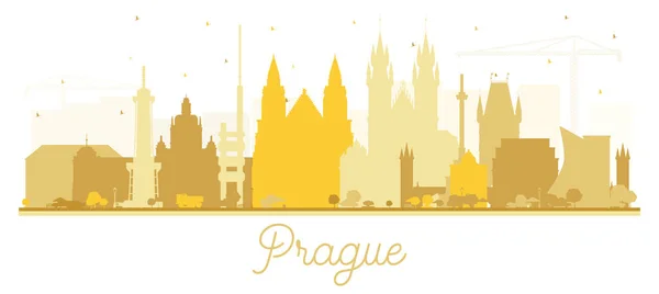 Prag Çek Cumhuriyeti Nin Skyline Silueti Beyaza Izole Edilmiş Altın — Stok Vektör