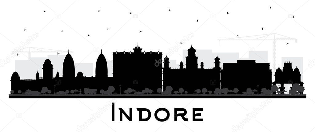 Indore India City Skyline Silhouette with Black Buildings Isolated on White. Vector Illustration. Business Travel and Tourism Concept with Historic and Modern Architecture. Indore Cityscape with Landmarks.