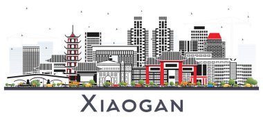 Xiaogan China City Skyline ve White 'da izole edilmiş renkli binalar. Vektör İllüstrasyonu. Tarihi ve Modern Mimariyle İş Seyahat ve Turizm Konsepti. Simgeli Xiaogan Şehir Manzarası.
