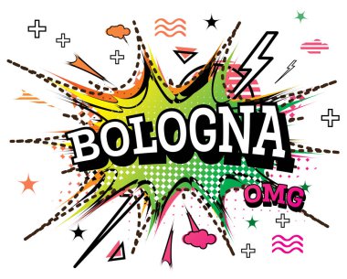 Beyaz Arkaplan 'da izole edilmiş Pop Art Stili Bologna Comic Metni. Vektör İllüstrasyonu.
