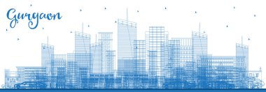 Gurgaon India City Skyline ve Blue Buildings 'in ana hatları. Vektör İllüstrasyonu. Modern Mimariyle İş Seyahatleri ve Turizm Konsepti. Tarihi Simgeli Gurgaon Şehir Manzarası.
