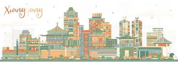 Xiangyang Čína City Panorama Barevnými Budovami Vektorová Ilustrace Obchodní Cestování — Stockový vektor