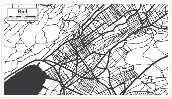 Biel Schweiz Stadtplan Schwarz Weiß Retro Stil Übersichtskarte Vektorillustration — Stockvektor