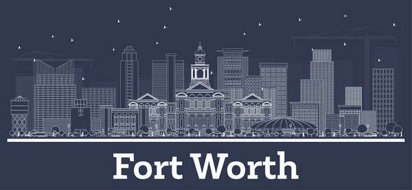 Obrys Fort Worth Texas City Skyline Bílými Budovami Vektorová Ilustrace — Stockový vektor