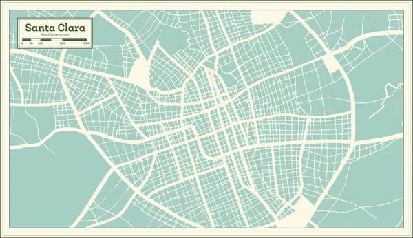 Mapa Miasta Santa Clara Cuba Stylu Retro Zarys Mapy Ilustracja — Wektor stockowy