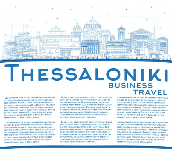 Disposition Thessaloniki Grekland City Skyline Med Blå Byggnader Och Kopiera — Stock vektor