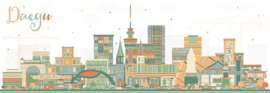 Daegu Güney Kore City Skyline ve Color Buildings. Vektör İllüstrasyonu. Tarihi ve Modern Mimariyle İş Seyahat ve Turizm Konsepti. Tarihi Simgeli Daegu Şehri.