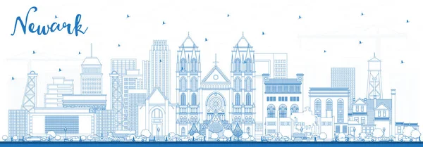 Esquema Newark New Jersey City Skyline Con Edificios Azules Ilustración — Vector de stock