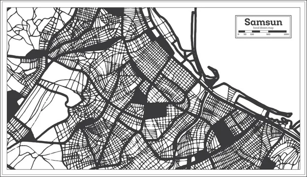 Карта Города Самсун Черно Белом Цвете Стиле Ретро Карта Контуров — стоковый вектор