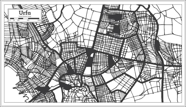 レトロなスタイルで黒と白の色でウルファトルコの都市マップ 概要図 ベクターイラスト — ストックベクタ