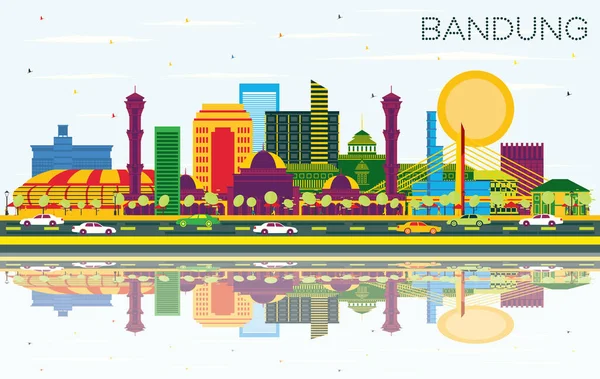 Bandung Indonesia City Skyline Con Edificios Color Cielo Azul Reflexiones — Archivo Imágenes Vectoriales