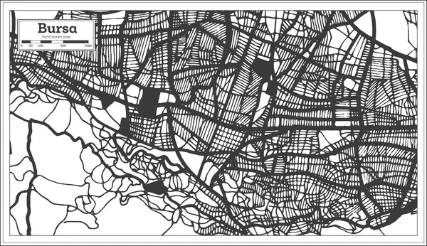 伯莎土耳其城市地图的黑白复古风格 概要地图 病媒图解 — 图库矢量图片