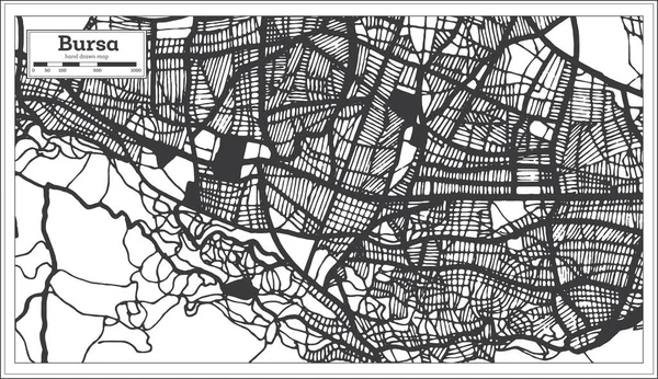 Bursa Turecko Mapa Města Černé Bílé Barvě Retro Stylu Obrysová — Stockový vektor