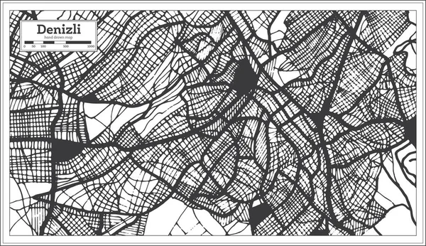Denizli Turquía Mapa Ciudad Blanco Negro Color Estilo Retro Mapa — Archivo Imágenes Vectoriales