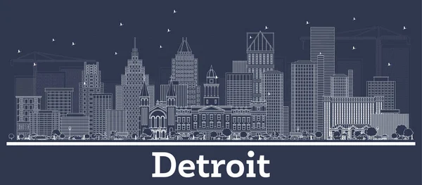 Outline Detroit Michigan City Skyline White Buildings Vector Illustration Business — Stock Vector