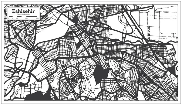Eskisehir Turquia Mapa Cidade Preto Branco Cor Estilo Retro Mapa —  Vetores de Stock