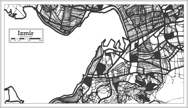 イズミルトルコレトロスタイルで黒と白の都市マップ 概要図 ベクターイラスト — ストックベクタ