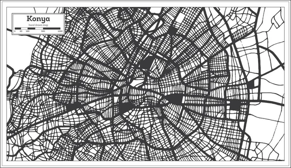 Mapa Ciudad Konya Turquía Blanco Negro Estilo Retro Mapa Del — Archivo Imágenes Vectoriales