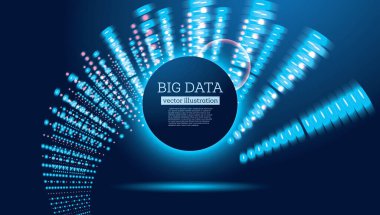 Kopya Uzayı ile Büyük Veri Fütüristik Bilim Arkaplanı. Vektör İllüstrasyonu. Farklı Renkte Çemberler.