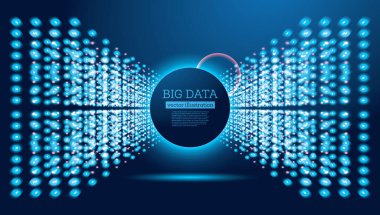 Kopya Uzayı ile Büyük Veri Fütüristik Bilim Arkaplanı. Vektör İllüstrasyonu. Farklı Renkte Çemberler.