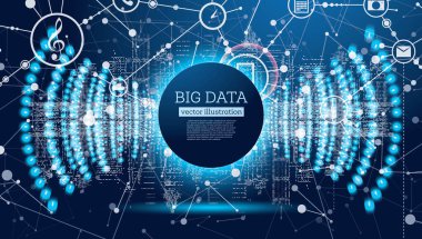 Kopya Uzayı ile Büyük Veri Fütüristik Bilim Arkaplanı. Akıllı şehir. Vektör İllüstrasyonu. Farklı Renkte Çemberler.