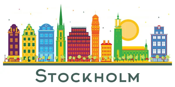 Stockholm Sweden City Skyline Con Edifici Colori Isolati Sul Bianco — Vettoriale Stock